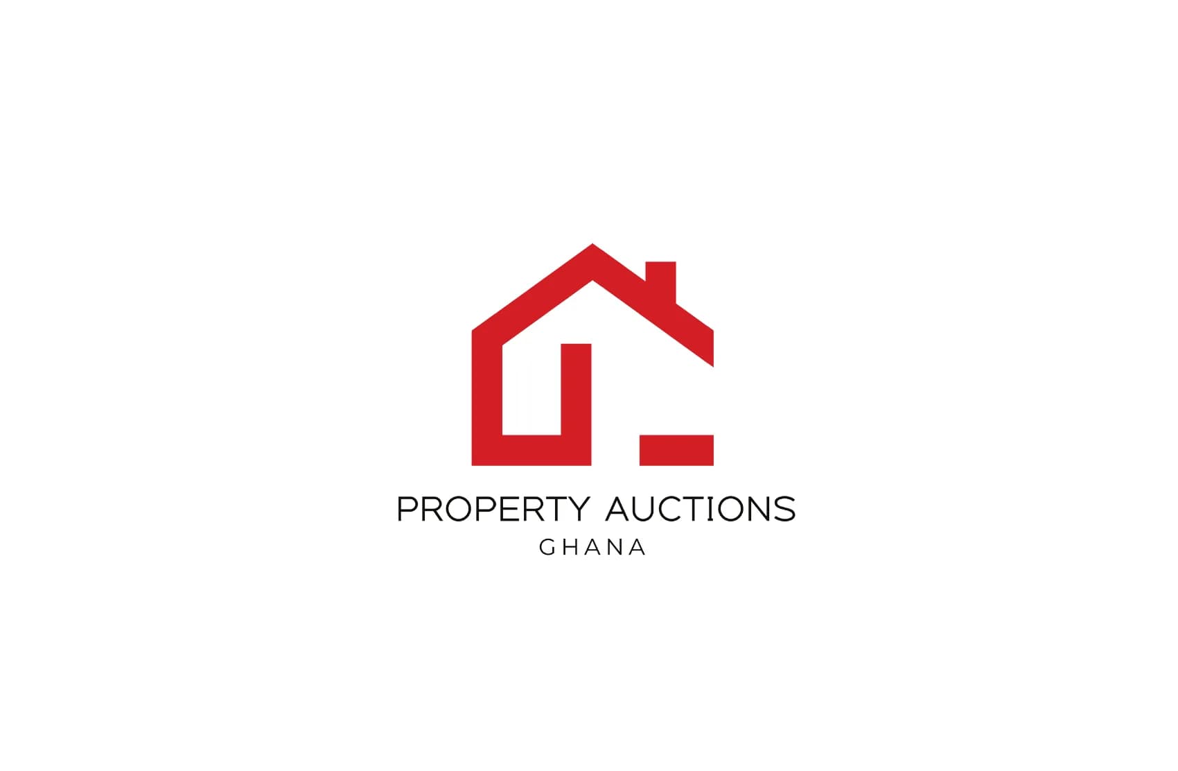 The Property Auctions Ghana mark: a red house outline with a G in its negative space, above the wordmark