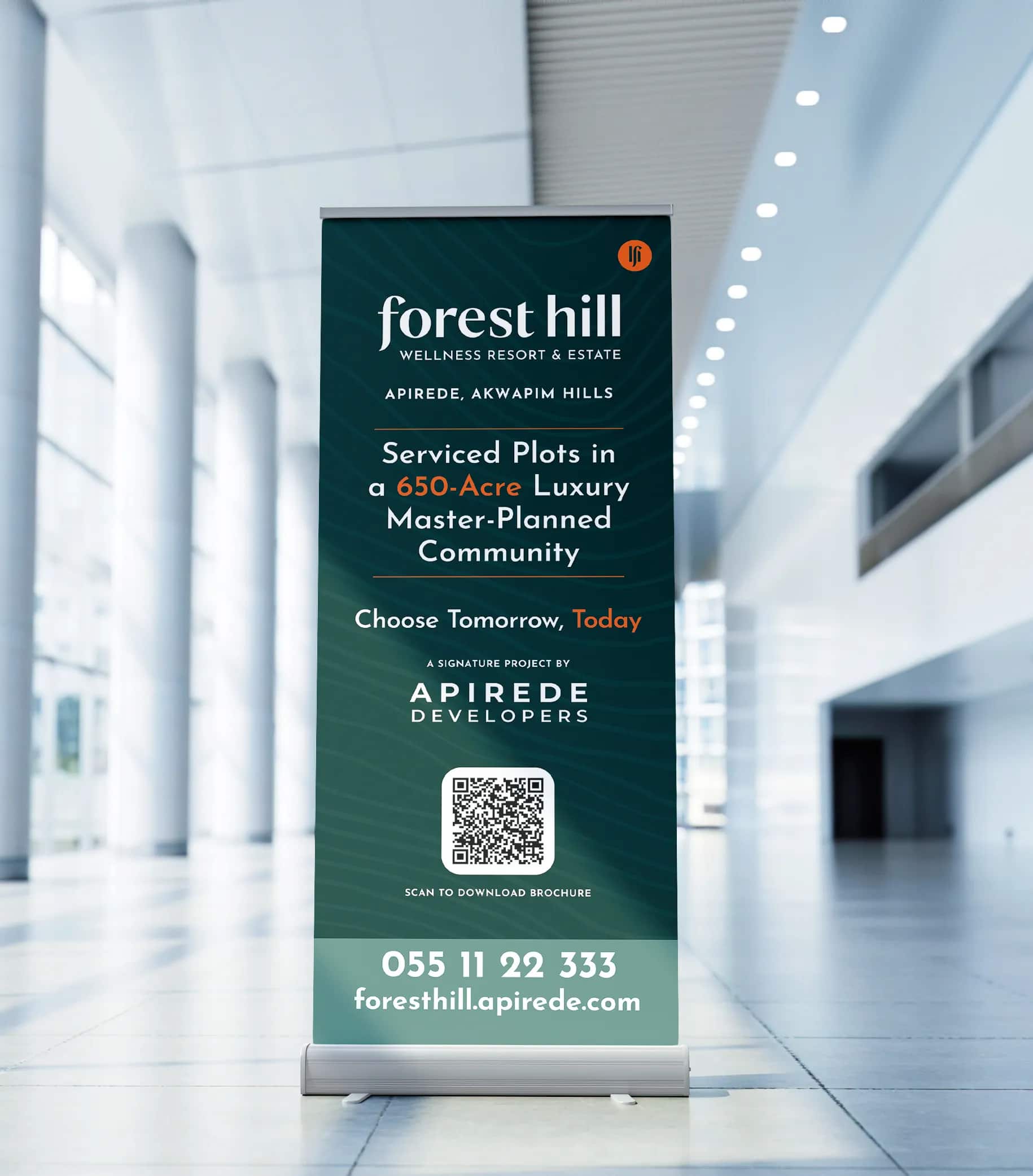 Forest Hill pull-up banner for the wellness resort and estate at Apirede