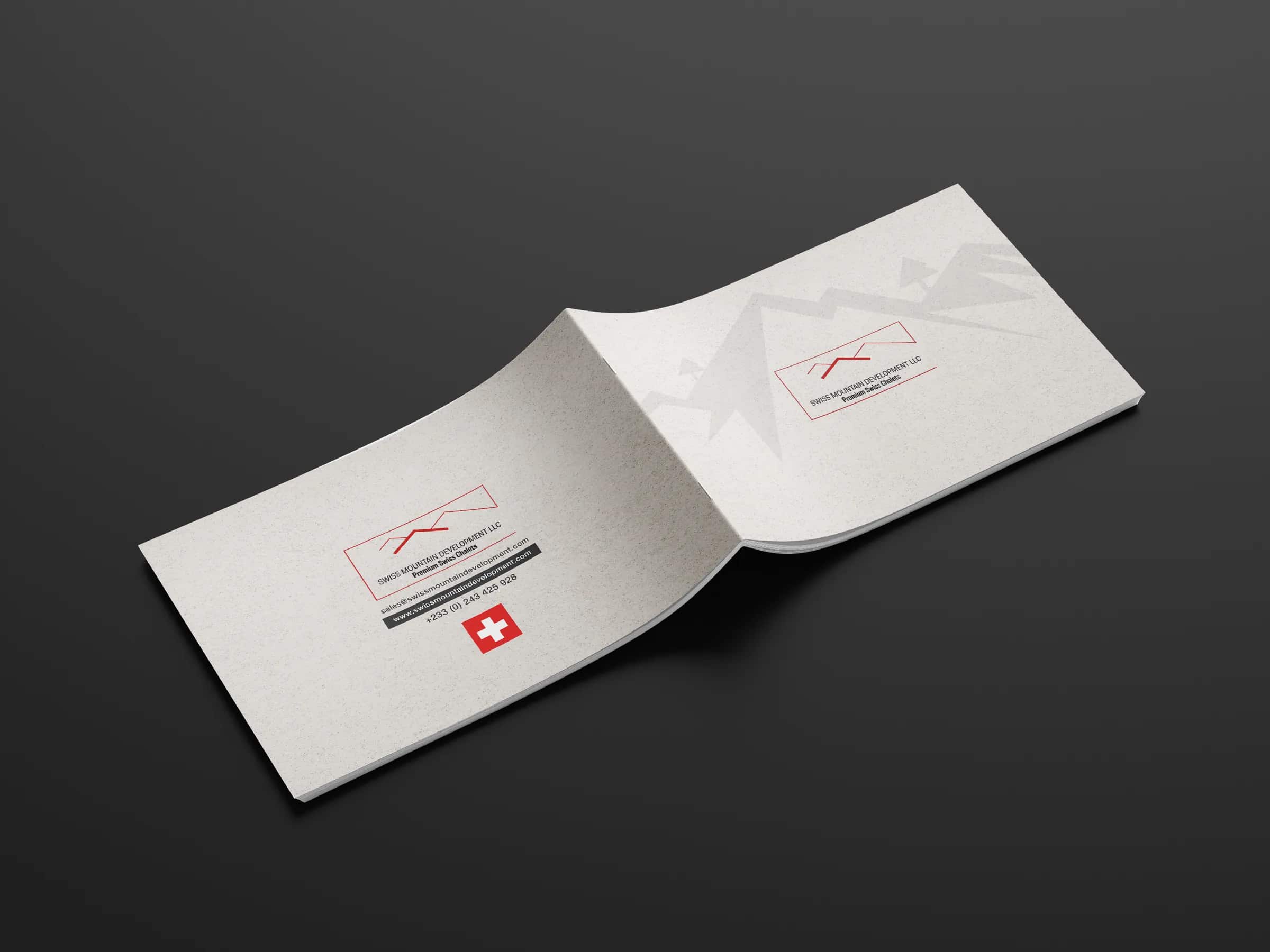 Swiss Mountain Development brochure cover spread for premium Swiss chalets