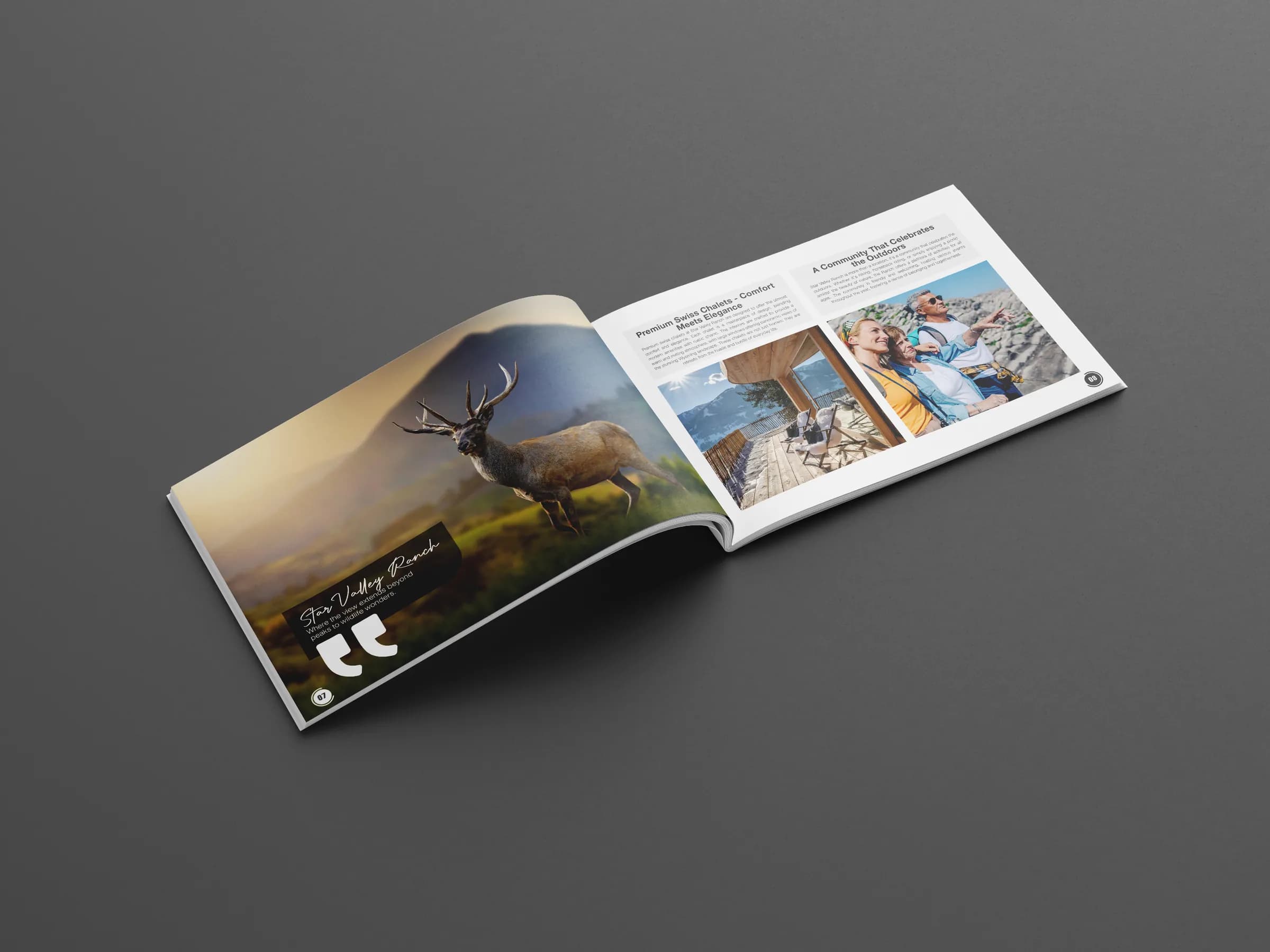 Swiss Mountain Development brochure spread on the community and the outdoors