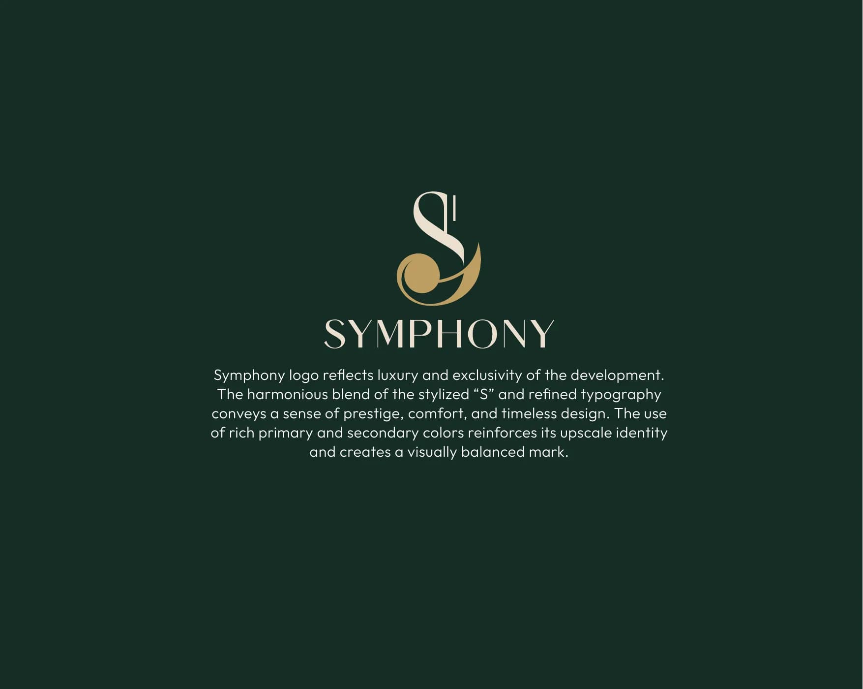 Brand book page showing the Symphony brandmark with the rationale for it